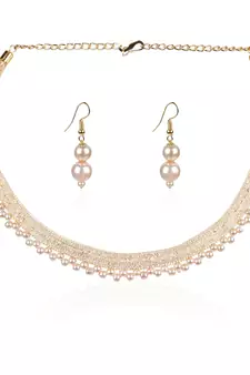 Classic Gold Plated Layered Chain With Pearls Necklace Set With Matching Earrings For Women & Girls