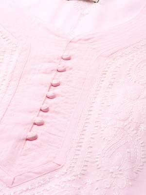 Hand Embroidered Pink Cotton Lucknowi Chikankari Indian Women Kurta 5