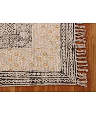 7x7-Feet-Square Hand Block Printed Rug  Cotton Dhurrie Area Rugs  Carpet Flatwoven Throw Rug 3