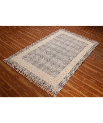 7x7-Feet-Square Hand Block Printed Rug  Cotton Dhurrie Area Rugs  Carpet Flatwoven Throw Rug 5
