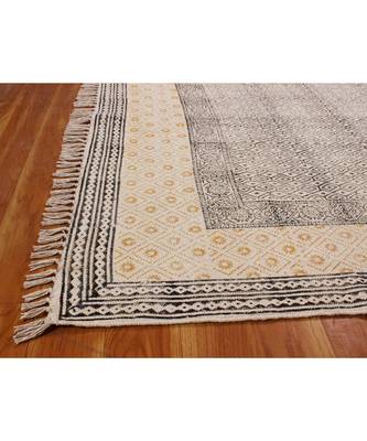 7x7-Feet-Square Hand Block Printed Rug  Cotton Dhurrie Area Rugs  Carpet Flatwoven Throw Rug 7