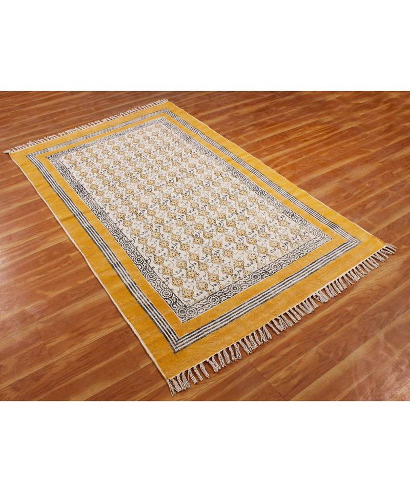 4x7Feet Indian  Block Printed Cotton Dhurrie Bohomian s Area Rugs Flatwoven  Corridor Decor Carpet Throw Rug 