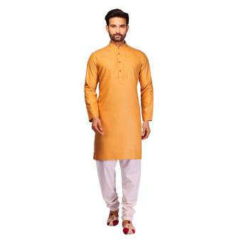 Yellow brasso brocade kurta-pajama 1