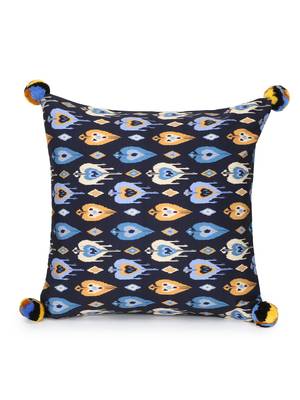 Chintz Black & Multi Color Polycotton Damask Digital Printed Cushion Cover with Pom Poms (16x16 inch) 2