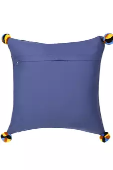 Chintz Black & Multi Color Polycotton Damask Digital Printed Cushion Cover with Pom Poms (16x16 inch)