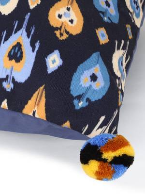 Chintz Black & Multi Color Polycotton Damask Digital Printed Cushion Cover with Pom Poms (16x16 inch) 6