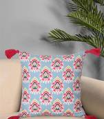 Chintz Grey & Multi Color Polycotton Damask Digital Printed Cushion Cover with Tassels (16x16 inch)