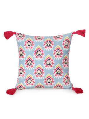 Chintz Grey & Multi Color Polycotton Damask Digital Printed Cushion Cover with Tassels (16x16 inch) 2