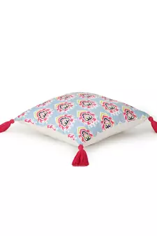 Chintz Grey & Multi Color Polycotton Damask Digital Printed Cushion Cover with Tassels (16x16 inch)