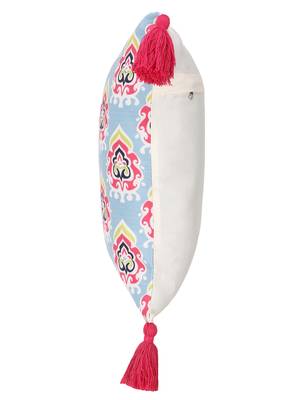 Chintz Grey & Multi Color Polycotton Damask Digital Printed Cushion Cover with Tassels (16x16 inch) 5