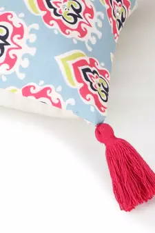 Chintz Grey & Multi Color Polycotton Damask Digital Printed Cushion Cover with Tassels (16x16 inch)