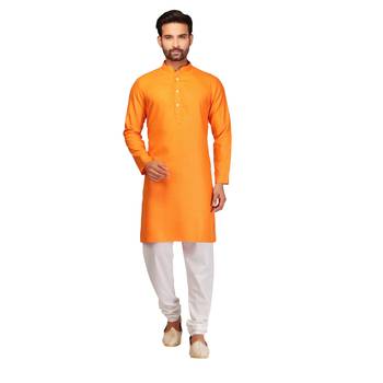 Orange brasso brocade kurta-pajama 1