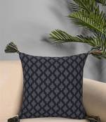 Chintz Black & Multi Color Polycotton Ethnic Motifs Digital Printed Cushion Cover with Tassels (16x16 inch)