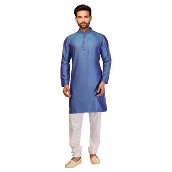 Blue brasso brocade kurta-pajama 1