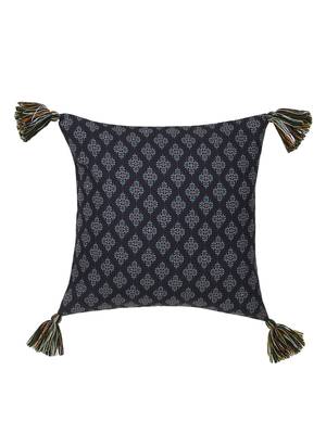 Chintz Black & Multi Color Polycotton Ethnic Motifs Digital Printed Cushion Cover with Tassels (16x16 inch) 2