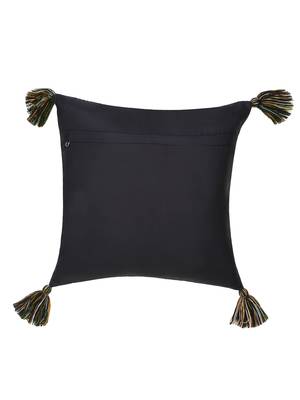 Chintz Black & Multi Color Polycotton Ethnic Motifs Digital Printed Cushion Cover with Tassels (16x16 inch) 3