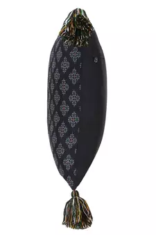 Chintz Black & Multi Color Polycotton Ethnic Motifs Digital Printed Cushion Cover with Tassels (16x16 inch)