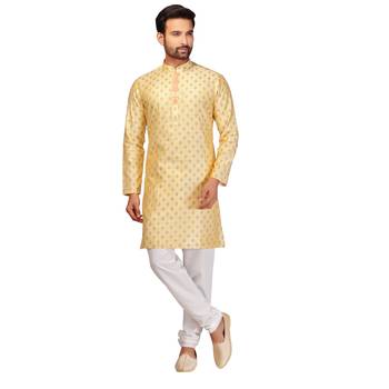 Yellow brasso brocade kurta-pajama 1