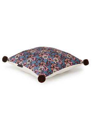 Chintz Grey & Multi Color Polycotton Floral Digital Printed Cushion Cover with Pom Poms (16x16 inch) 4