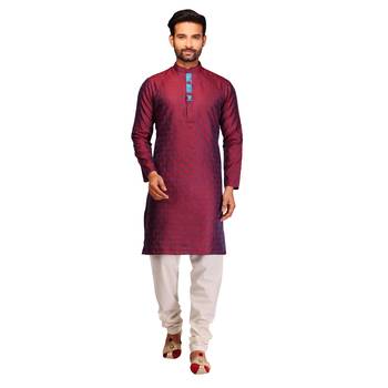 Maroon brasso silk kurta-pajama 1