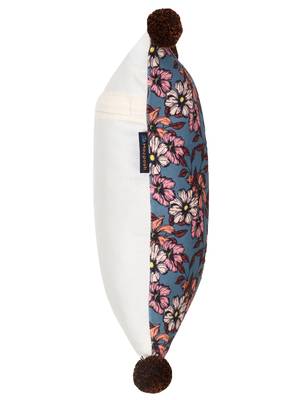 Chintz Grey & Multi Color Polycotton Floral Digital Printed Cushion Cover with Pom Poms (16x16 inch) 5