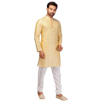Yellow brasso brocade kurta-pajama 3