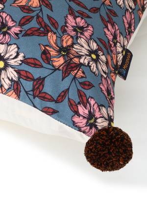 Chintz Grey & Multi Color Polycotton Floral Digital Printed Cushion Cover with Pom Poms (16x16 inch) 6
