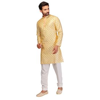 Yellow brasso brocade kurta-pajama 4