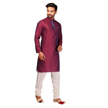 Maroon brasso silk kurta-pajama 3