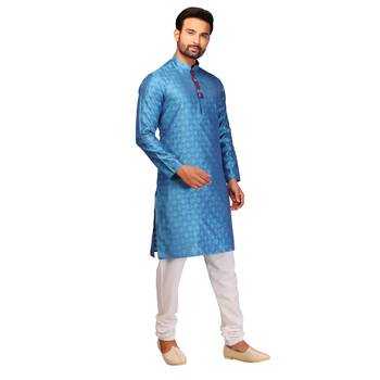 Blue brasso silk kurta-pajama 3