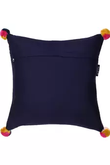 Chintz Navy & Multi Color Polycotton Floral Digital Printed Cushion Cover with Pom Poms (16x16 inch)