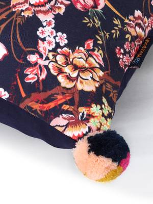 Chintz Navy & Multi Color Polycotton Floral Digital Printed Cushion Cover with Pom Poms (16x16 inch) 6