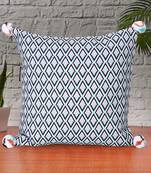 Chintz Grey & Multi Color Polycotton Diamond Digital Printed Cushion Cover with Pom Poms (16x16 inch)