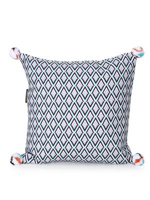 Chintz Grey & Multi Color Polycotton Diamond Digital Printed Cushion Cover with Pom Poms (16x16 inch) 2