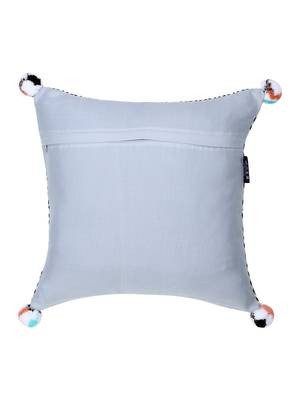 Chintz Grey & Multi Color Polycotton Diamond Digital Printed Cushion Cover with Pom Poms (16x16 inch) 3