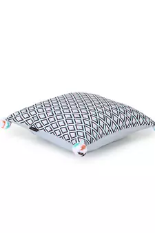 Chintz Grey & Multi Color Polycotton Diamond Digital Printed Cushion Cover with Pom Poms (16x16 inch)