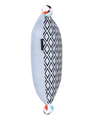 Chintz Grey & Multi Color Polycotton Diamond Digital Printed Cushion Cover with Pom Poms (16x16 inch) 5