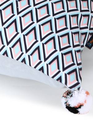 Chintz Grey & Multi Color Polycotton Diamond Digital Printed Cushion Cover with Pom Poms (16x16 inch) 6