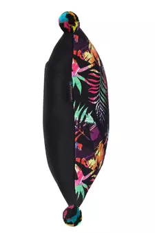 Chintz Black & Multi Color Polycotton Botanical Digital Printed Cushion Cover with Pom Poms (16x16 inch)