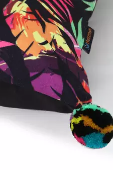 Chintz Black & Multi Color Polycotton Botanical Digital Printed Cushion Cover with Pom Poms (16x16 inch)