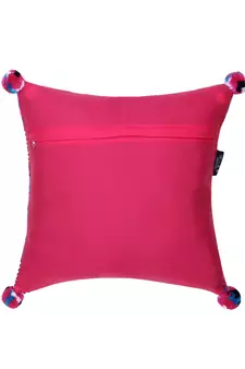 Chintz Pink & Multi Color Polycotton Quirky Digital Printed Cushion Cover with Pom Poms (16x16 inch)