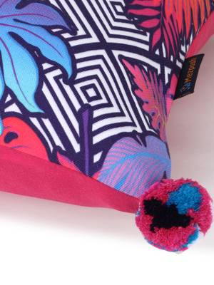Chintz Pink & Multi Color Polycotton Quirky Digital Printed Cushion Cover with Pom Poms (16x16 inch) 6