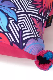 Chintz Pink & Multi Color Polycotton Quirky Digital Printed Cushion Cover with Pom Poms (16x16 inch)