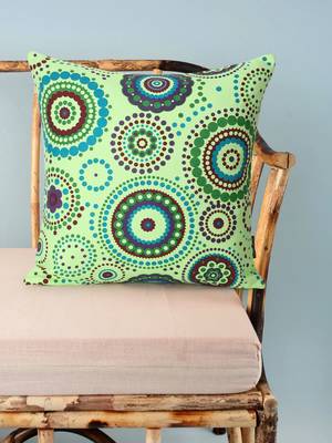Nomad Fluorescent Green & Multi Color Cotton Canvas Mandala Printed Floor Cushion Cover (20x20 inch) 1