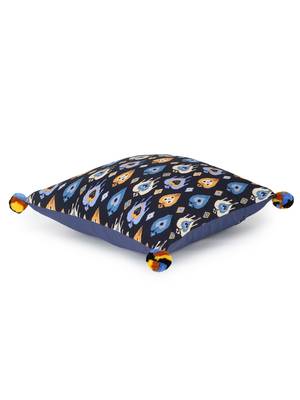 Chintz Black & Multi Color Polycotton Damask Digital Printed Cushion Covers with Pom Poms (16x16 inch) 5