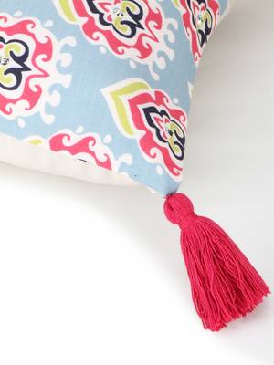 Chintz Grey & Multi Color Polycotton Damask Digital Printed Cushion Covers with Tassels (16x16 inch) 6