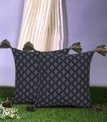 Chintz Black & Multi Color Polycotton Ethnic Motifs Digital Printed Cushion Covers with Tassels (16x16 inch)