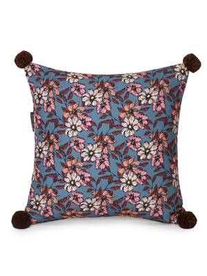 Chintz Grey & Multi Color Polycotton Floral Digital Printed Cushion Covers with Pom Poms (16x16 inch) 3
