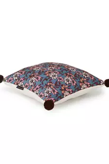 Chintz Grey & Multi Color Polycotton Floral Digital Printed Cushion Covers with Pom Poms (16x16 inch)