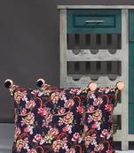 Chintz Navy & Multi Color Polycotton Floral Digital Printed Cushion Covers with Pom Poms (16x16 inch)